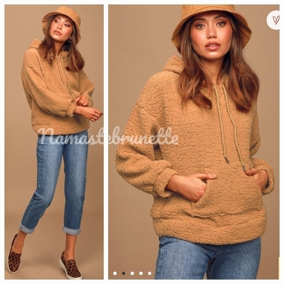 Lulus Tops - Nwt Lulu's Large Tan Fuzzy Teddy Pullover Sherpa Hoodie